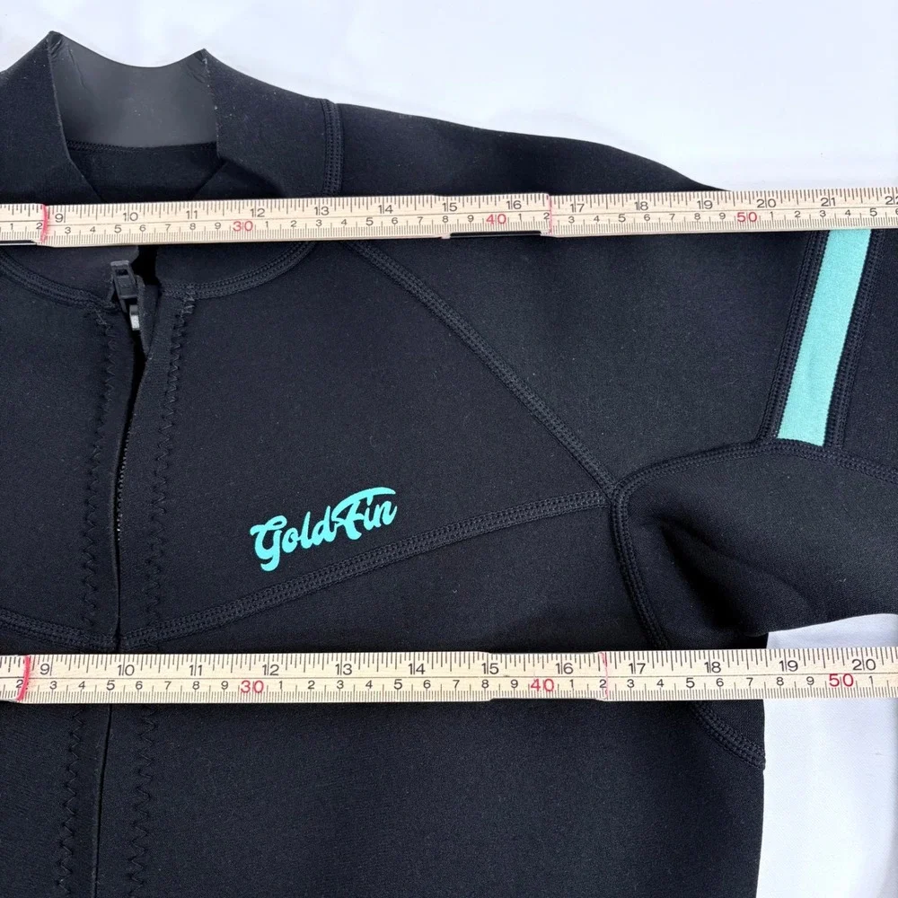 GoldFin Wetsuit Jacket Black Teal 2mm Neoprene Front Zip Long‎ Sleeve Top